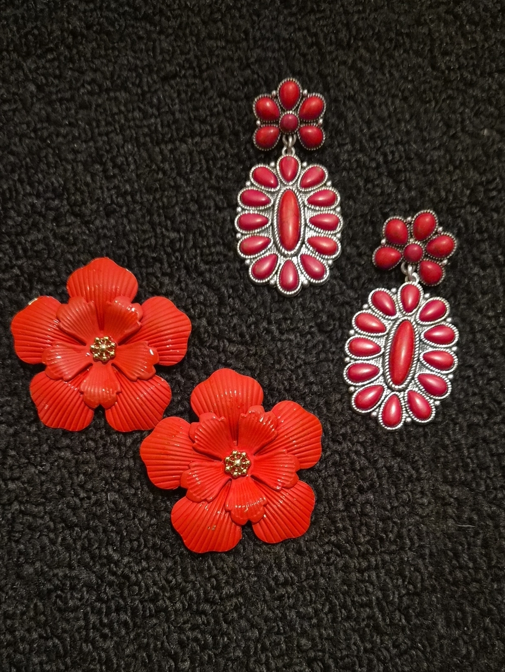 Red Flower And Western Earrings 😍😍😍
